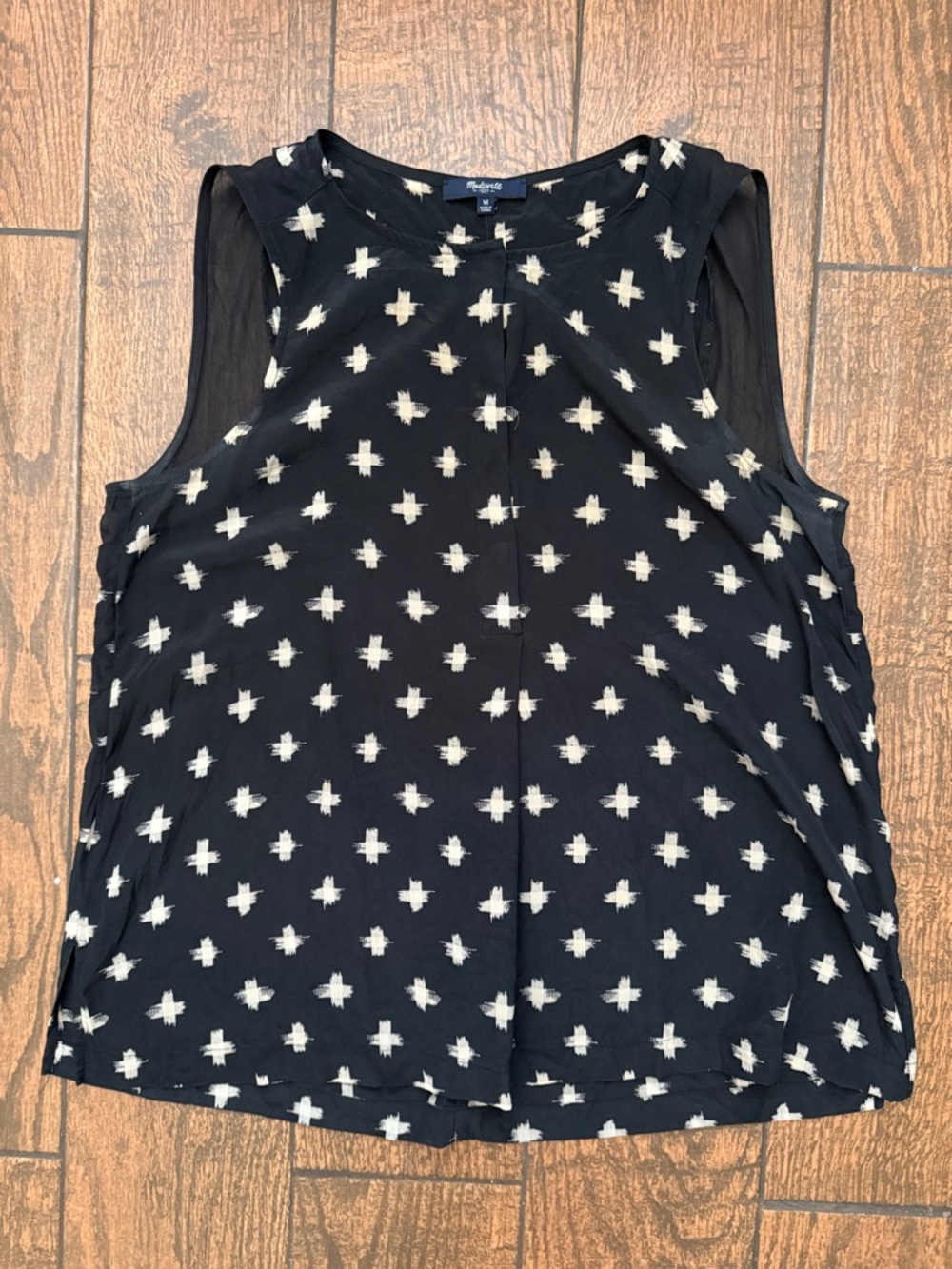 Madewell Black Tan/Cream Cross Pattern Tank Top - Size Medium
